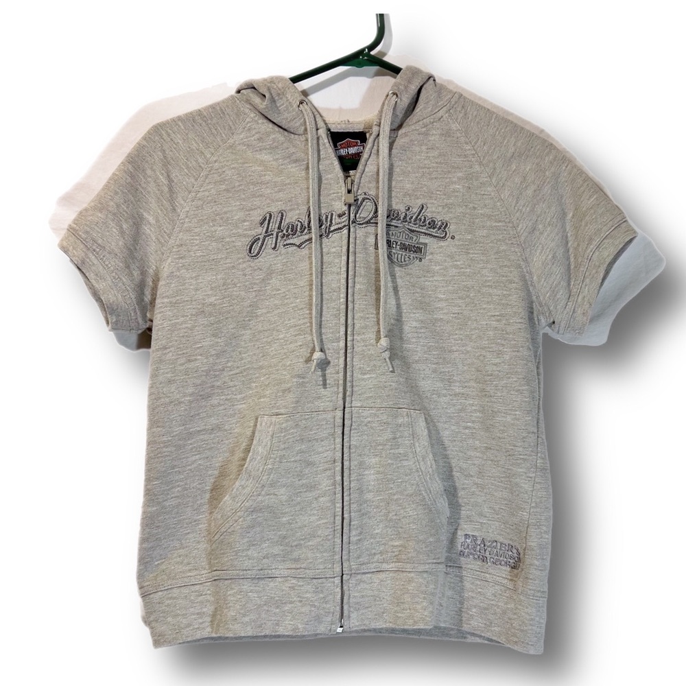 Harley Davidson Gray Sweatshirt Short Sleeve Hoodie